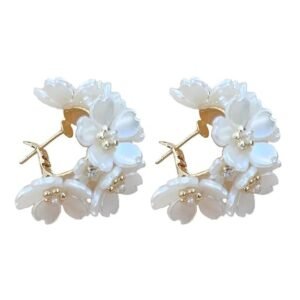White Flower Hoop Earrings